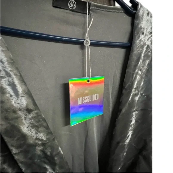 Silver Stretch Crushed Velvet Cocktail Party Midi Dress Ruched Waist, Sz12 - Picture 7 of 12